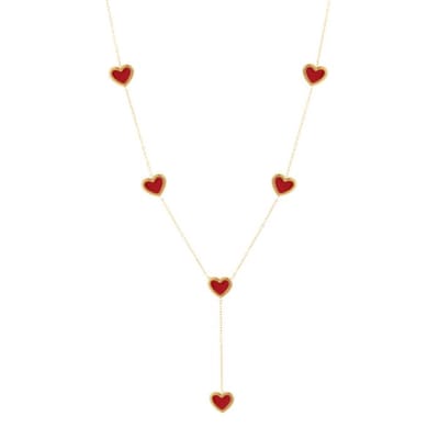 Bijoutheek Collier Y-Vorm Hart Plat Red