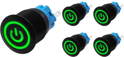 ProRide Drukschakelaar ON-OFF 220V - 19mm Metaal - Waterdicht - LED Ring Groen - 5 stuks