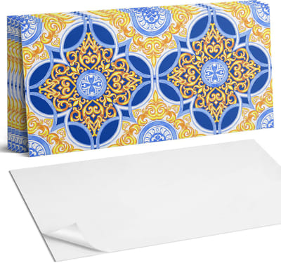 Coloray Plaktegels - Decoratief elegant motief Wandtegel Zelfklevend - 60 cm x 30 cm - Blauw Plaktegels - 6 stuks - Rechthoek PVC Tegels - Plaktegels Keuken - Zelfklevende Vloertegels Badkamer - Vinyl Tegels Zelfklevend - Zelfklevende Wandtegels