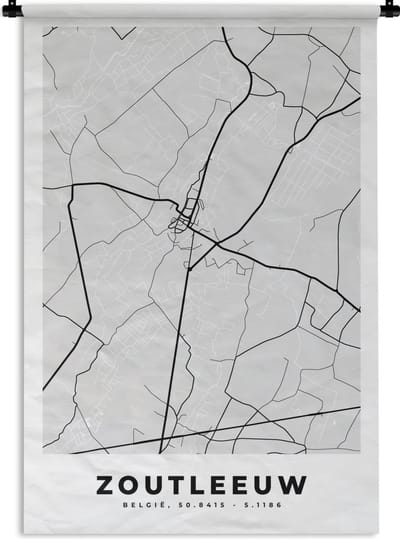 Wandkleed - Wanddoek - Stadskaart – Plattegrond – België – Zwart Wit – Zoutleeuw – Kaart - 120x180 cm - Wandtapijt