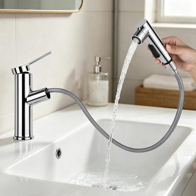 Badkamerkraan met Douche - Wastafelkraan Uittrekbaar - Dagelijkse Hygiëne - 3 Straalsoorten - 456 inch slang - Zilver