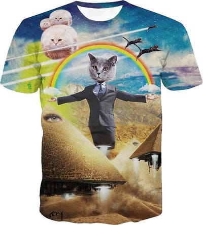 Illuminatie kattenshirt Festival shirt - Maat: S - Crew neck - Feestkleding - Festival Outfit - Fout Feest - T-shirt voor festivals - Rave party kleding - Rave outfit - Kattenshirt - Nineties