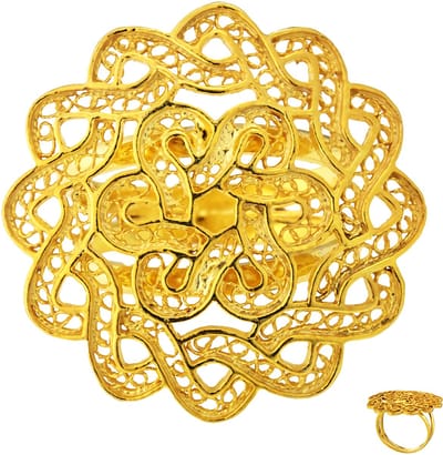 Cavill - Zilveren ring - 925 sterling zilver met fijne vergulding - Grote opengewerkte bloemmotief ring - Opvallend zilveren sieraad voor vrouwen