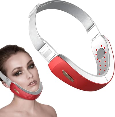 Elektrische V-vorm Gezichtsmassager Rood – EMS + Rood-Blauw Licht – 6 Standen – Afstandsbediening – Kaaklijn & Onderkin