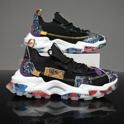 Heren Mesh Hardloopschoenen Ademende Sneakers Graffiti Chunky Gevulkaniseerde Schoen Trendy Antislip Demping Sport Zapatillas 39 zwart