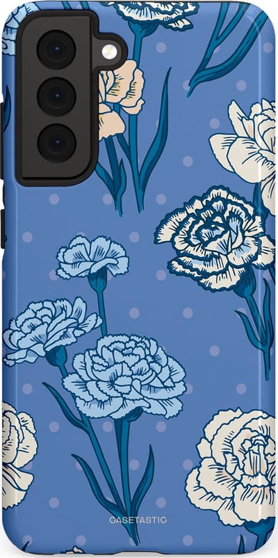 Casetastic hoesje geschikt voor Samsung Galaxy S21 FE 5G - Dubbellaagse bescherming - Anjer melange - Fashion Case - Lavendel Petrol Zilver