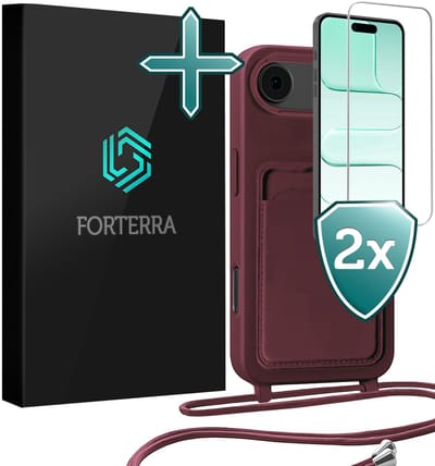 Hoesje Geschikt voor iPhone Air Pashouder Case Siliconen Hoes Met Koord Met 2x Screenprotector - Hoes Geschikt voor iPhone Air Met Telefoonkoord Hoesje Back Cover Met Pasjeshouder - Aubergine