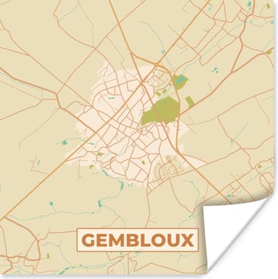 Poster Kaart - Vintage - Gembloux - Stadskaart - Plattegrond - 100x100 cm XXL