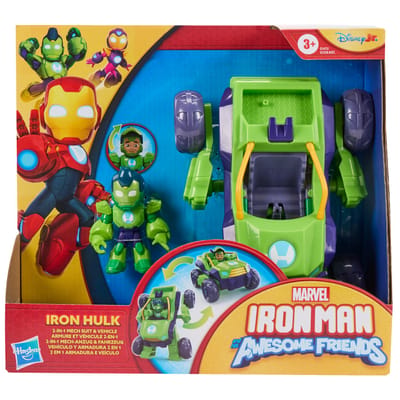 Marvel Iron Man and His Awesome Friends Iron Hulk, 2-in-1 set met mech-pak en voertuig, leeftijd 3+