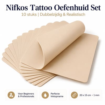 Nifkos Products Tattoo Oefenhuid Set 10 Stuks - Siliconen Nephuid Tatoeage - Tattoo Huid Oefenen - Nep Huid - Practice Skin - Kunsthuid - Machine - Stick and Poke - Inkt - Naalden - Voor Beginners & Professionals Merk:Nifkos • Delen •