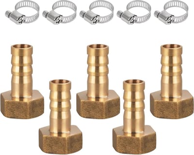 5-delige Messing Slangconnector Set, 10mm Barb x G 3/8 Inch Draadadapter met Slangklemmen voor Lucht-, Gas- en Waterleidingen
