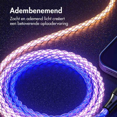 imoshion Kabel - Lichtgevende Kabel - Geschikt voor Lightning naar USB C - 1 meter - RGB - Oplader Kabel - Meerkleurig