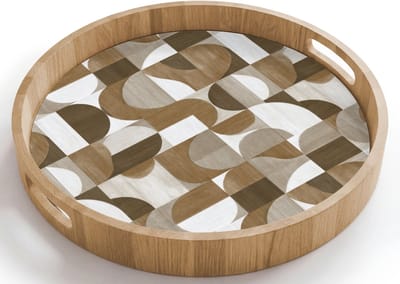 Dienblad rond 40x40 cm - Schootdienblad hout - Abstract - Retro - Bruin - Borrelplank rechthoek - Plateau houten dienbladen
