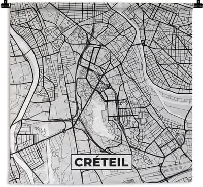 Wandkleed - Wanddoek - Frankrijk - Créteil - Stadskaart - Plattegrond - Kaart - 180x180 cm - Wandtapijt