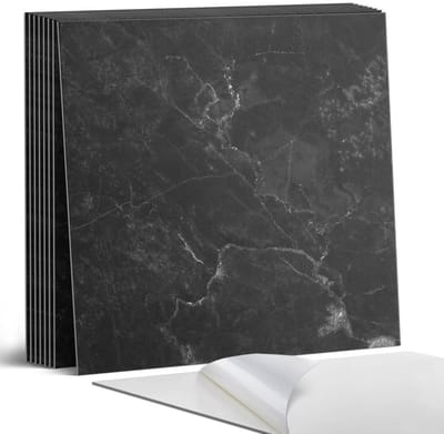 Coloray Plaktegels - Geaderd marmerpatroon Portugese Tegels - 30 cm x 30 cm - Zwart Plaktegels - 9 stuks - Vierkant PVC Tegels - Plaktegels Keuken - Zelfklevende Vloertegels - Vinyl Tegels - Zelfklevende Tegels