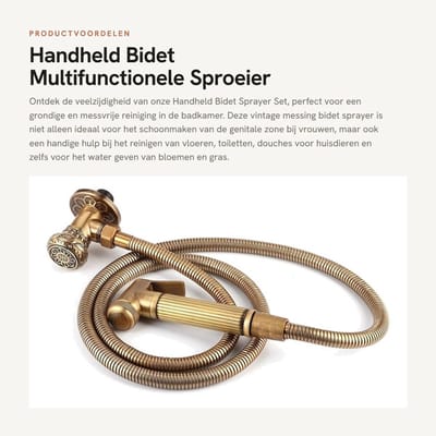 Dailygoods- Bidet Sproeier Multifunctioneel - Handdouche - Slang - Vintage Messing - Ergonomisch - Duurzaam Materiaal
