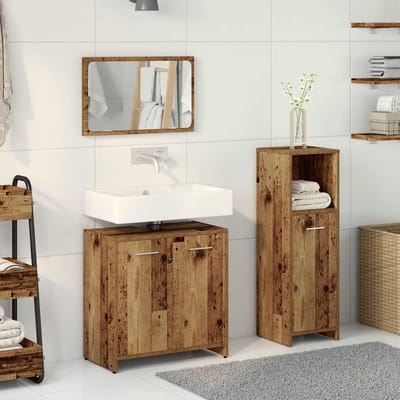 vidaXL - 3-delige - Badkamermeubelset - bewerkt - hout - oud - houtkleurig