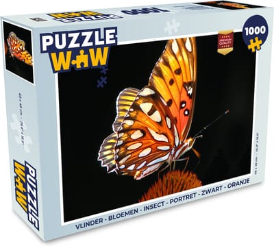 Puzzel Vlinder - Bloemen - Insect - Portret - Zwart - Oranje - Legpuzzel - Puzzel 1000 stukjes volwassenen