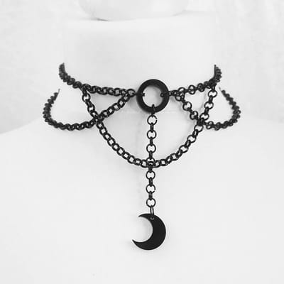 WiseGoods Luxe Maan Choker Ketting Dames - Gothic & Punk Kettingen - Sieraad Cadeau - Sieraden Vrouw - Kleding Accessoires - Zwart