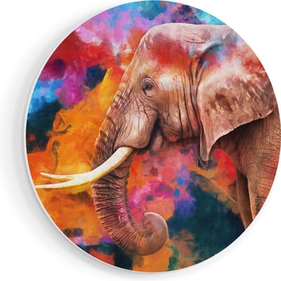 Artaza Forex Muurcirkel Kleurrijke Olifant - Abstract - 90x90 cm - Groot - Wandcirkel - Rond Schilderij - Muurdecoratie Cirkel