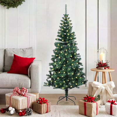 vidaXL - Kunststof - Voorverlichte - Kerstboom - Groen - 150 - cm - PVC - en - Metalen
