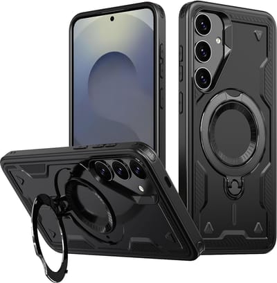 Magsafe Hoesje Geschikt voor Samsung Galaxy S25 Plus Hoesje Zwart - Armor Hoesje met Met Draaibare Ring Houder