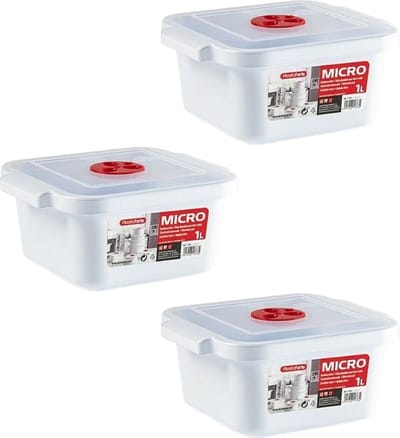 Plastic Forte Magnetronschaal - 3x - deksel/ventiel - 1 liter - wit - kunststof - rechthoekig