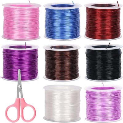 8 Rollen 109 Yards Plat Elastisch Koord Set in 8 Kleuren, Rekbaar Koord voor Armbanden, Kettingen en Sieraden Maken met Schaar