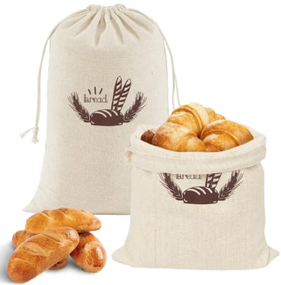 Allecto - Linnen Broodzakken - Herbruikbare Voedselzak - 2 Stuks - 30 x 38 cm - Trekkoord - Vers Houden - Voor Brood Fruit Groenten