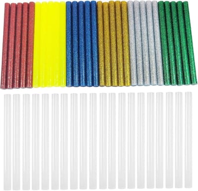 50STK Hete Lijm Sticks 7x100mm, 20 Transparant en 30 Glitter Kleur voor 7mm Hete Lijmpistool - 7 Populaire Kleuren