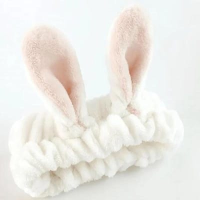 Couleur Unie Stéréo Oreilles de Lapin Bandeau Cheveux Accessoires Cheveux Antidérapant Bandeau pour Laver le Visage Bandeau pour Laver les Cheveux Couvre-Tête blanc