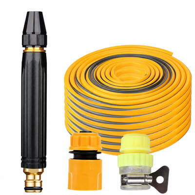 Waterpistool-drukspuit-Multifunctionele Hogedruk Tuinspuit -4-delige set - 2 metalen verbindingsstukken - 1 waterleiding van 5 meter lang-Regelbaar Spuitpistool voor Tuinslang - Waterspuit voor Autowassen, Tuinbesproeiing en Terrasreiniging