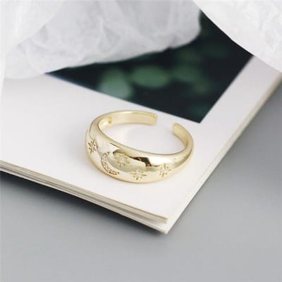 Bohemia Kristal Maan & Ster Open Ringen Voor Vrouwen Ringen Sieraden Sterling Zilver Vingerring Goud / Zilveren Ring Dames Ringen Resizable black