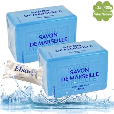 VitexNatura Marseille Zeep 2x400g – Parfumvrij – Ecolabel – Inclusief GRATIS 100g toiletzeep – Voor Gevoelige Huid & Delicate Was