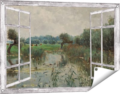 Gards Tuinposter Doorkijk In de Uiterwaarden van de IJssel - Willem Roelofs - 90x60 cm - Tuindoek - Tuindecoratie - Wanddecoratie buiten - Tuinschilderij