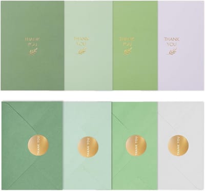 40 Luxe Bedankkaartjes in Goudfolie met Enveloppen en Stickers - Groen