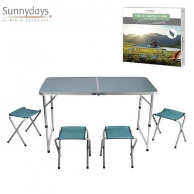 Sunnydays camping tafel/krukjes - opvouwbaar - blauw - L120 x B60 x H67 cm - Bijzettafels