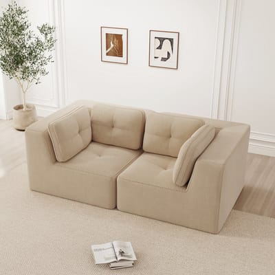 MODENUIT Hoekbank 2-Zits - Modulair Frameloos Ontwerp Met Zitdiepte 74 cm - Woonkamer En Slaapkamer - Cord Beige