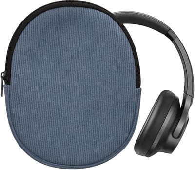 kwmobile headset case geschikt voor Anker Soundcore Q20i hoes - 22,5 x 17 cm - Koptelefoon cover met rits - Neopreen en ribfluweel - In vintage blauw