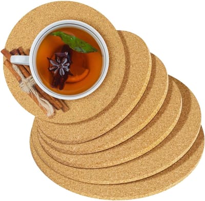 Set van 6 Ronde Kurken Onderzetters van 15/18/20 cm, 5 mm Dikte, Warmtebestendige Tafelmatten voor Pannen en Heet Servies, Herbruikbare Keukenaccessoires