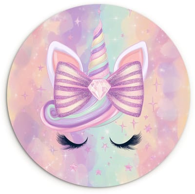 WallCircle® Wandcirkel 120x120 cm - Muurcirkel Eenhoorn - Glitters - Regenboog - Pastel - Muurdecoratie woonkamer - Wanddecoratie slaapkamer - Kamer decoratie accessoires - Ronde schilderijen XXL