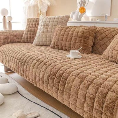 Effen Kleur Superzachte Konijnenpluche Sofa Handdoek 1/2/3/4 Zits L-Vorm Modulaire Bankhoes Antislip Bankhoes Voor Woonkamer 70x70cm 1pc