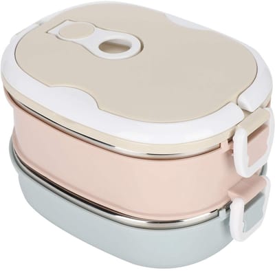Dailygoods- Voedselcontainer Geïsoleerd 1800ml - Draagbare Lunchbox - Roestvrij Staal - 2 Laags - Veiligheidsslot - Handgreep