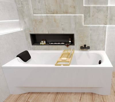 Badland BONA ligbad 170 x 70 cm wit met styropor ombouw met hoofdsteun met bamboe badplank