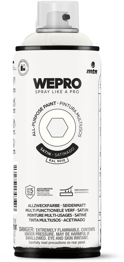 Spuitbus Ral 9010 Wit Zijdeglans MTN WEPRO ALL-PURPOSE PAINT 400ML ZG RAL 9010 WIT