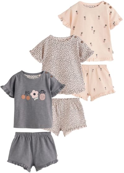 Next - Meisjes - wit gebloemd - Babyset met korte mouwen top en short 6 -delige set - Zwart
