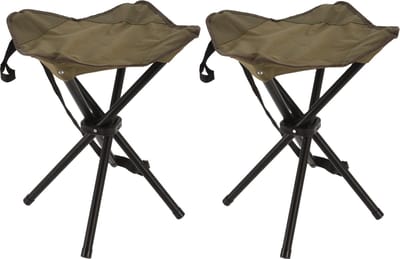 Redcliffs Driepoot opvouwbaar zit krukje - 2x - army groen - metaal - 33 x 40 cm - Campingstoel