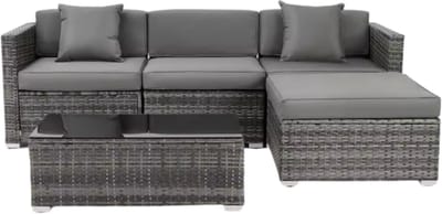 Polyrotan Lounge Tuinset voor 4 Personen - 5-delige Tuinmeubelen Set met Hoekbank en Salontafel - Incl. Kussens voor Patio & Tuin - Donkergrijs