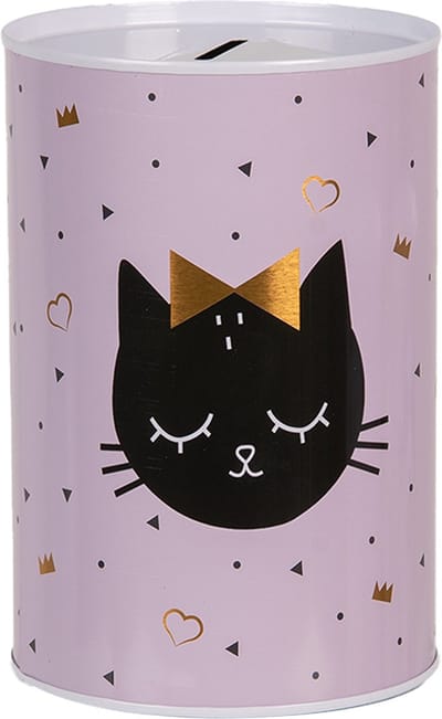Clayre & Eef Spaarpot Ø 10x15 cm Roze Metaal Kat