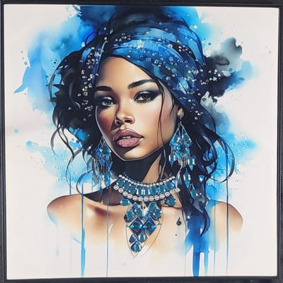 Canvas - Lady in Blue schilderij - Strass schilderij - Fashion - 82x82cm hoogglans